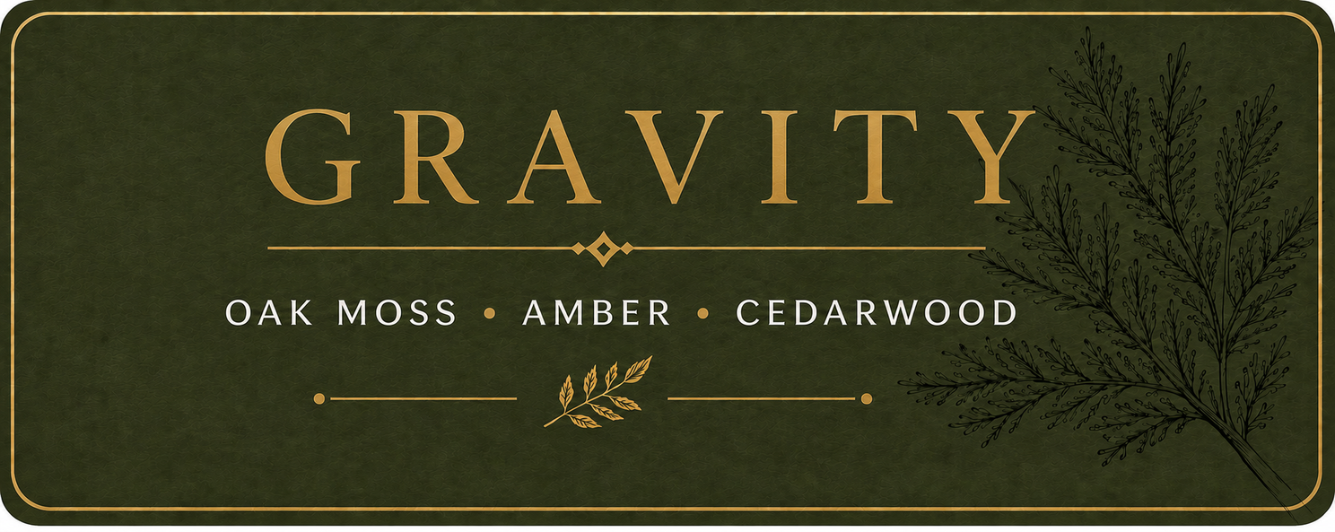 Gravity label: Oak moss • Amber • Cedarwood